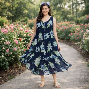 Spenser Jeremy Silk Floral Layered Sleeveless Dress Boho Womens Size 18 EUC